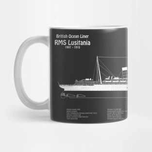 RMS Lusitania ship plans. Cunard Ocean Liner -  PBpng Mug